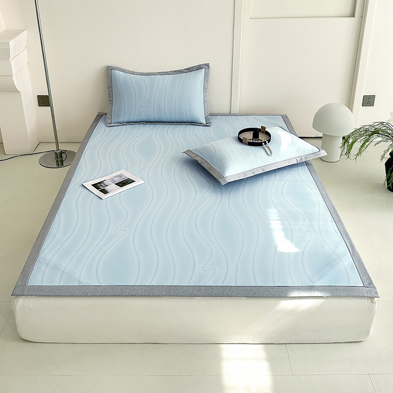 樵纪 曲谧时光 200x220cm凉席+枕套2只 黑科技高分子冰丝凉席 2米床 蓝色（单位：套）