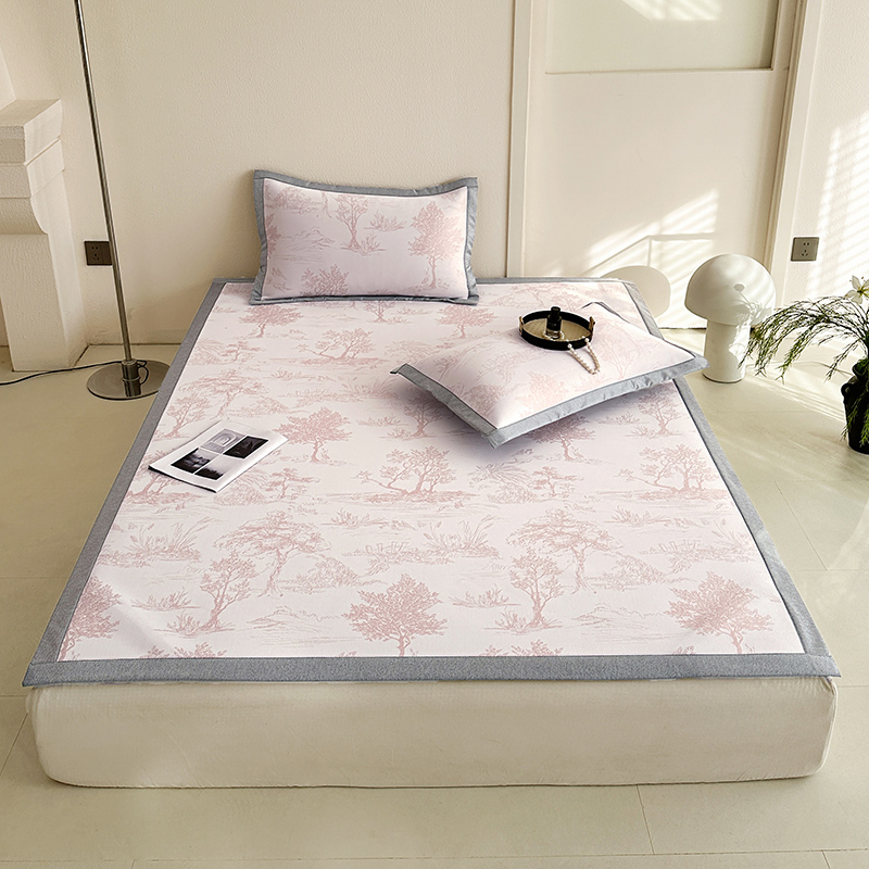 樵纪 水墨江南 200x220cm凉席+枕套2只 黑科技高分子冰丝凉席 2米床 粉色（单位：套）