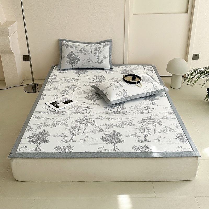 樵纪 水墨江南 200x220cm三件套 黑科技高分子冰丝凉席 2米床 灰色（单位：套）