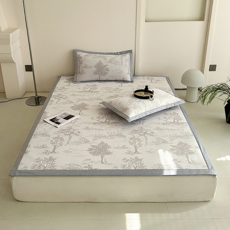 樵纪 水墨江南 200x220cm三件套 黑科技高分子冰丝凉席 2米床 咖色（单位：套）