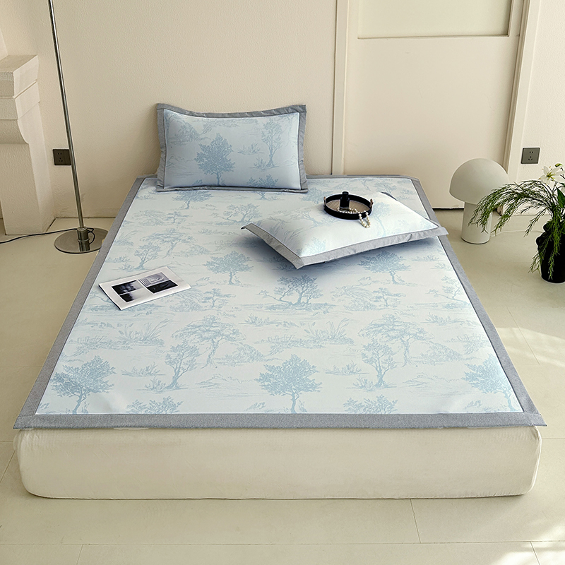 樵纪 水墨江南 200x220cm三件套 黑科技高分子冰丝凉席 2米床 蓝色（单位：套）