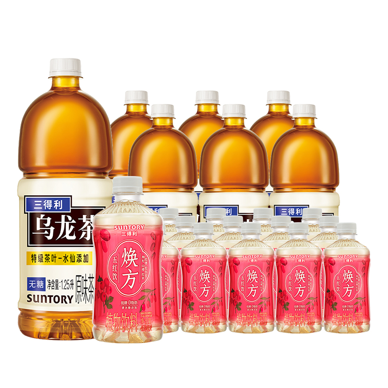 三得利（Suntory） 无糖乌龙茶+焕方五红饮 1250ml*6+450ml*15 优质茶叶选材茶韵悠扬 混色（单位：组）