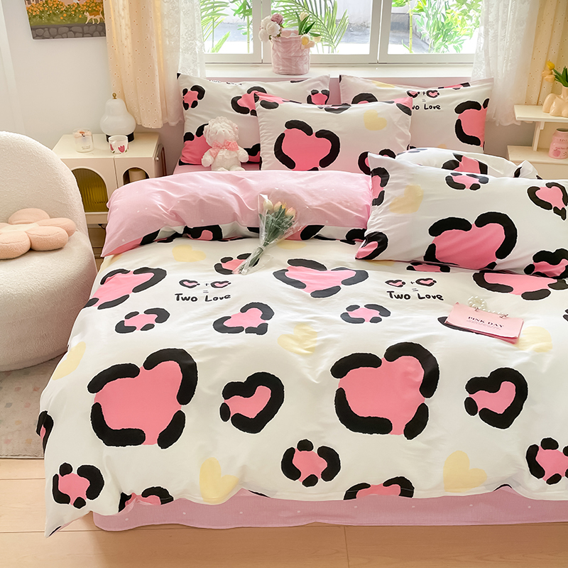 樵纪 初恋 200x230cm 全棉喷气印花四件套 1.5/1.8米床通用款 粉色（单位：套）