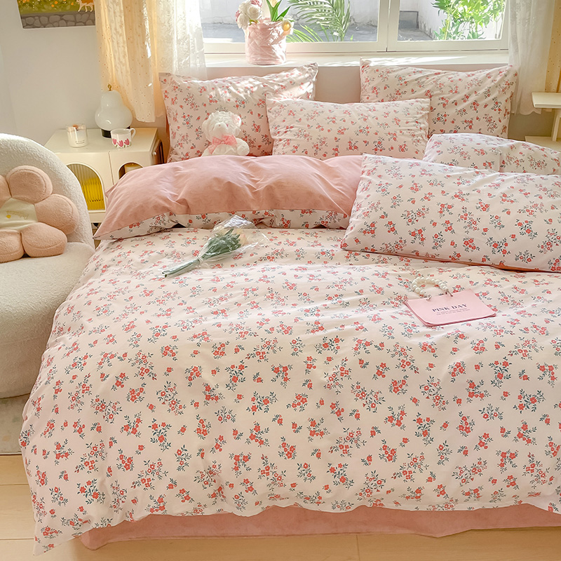 樵纪 初遇 200x230cm 全棉喷气印花四件套 1.5/1.8米床通用款 粉色（单位：套）