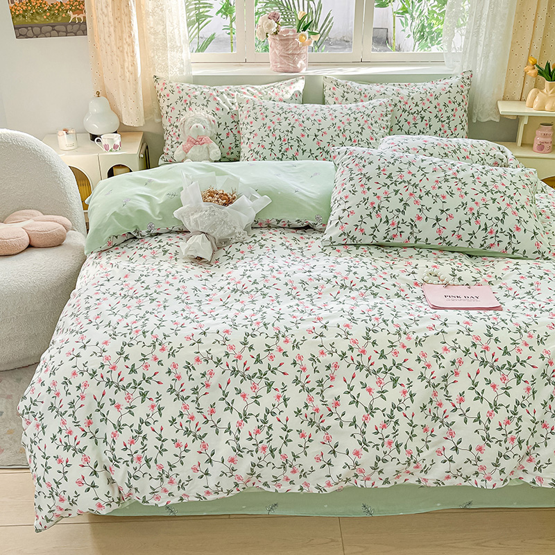 樵纪 春日 200x230cm 全棉喷气印花四件套 1.5/1.8米床通用款 绿色（单位：套）