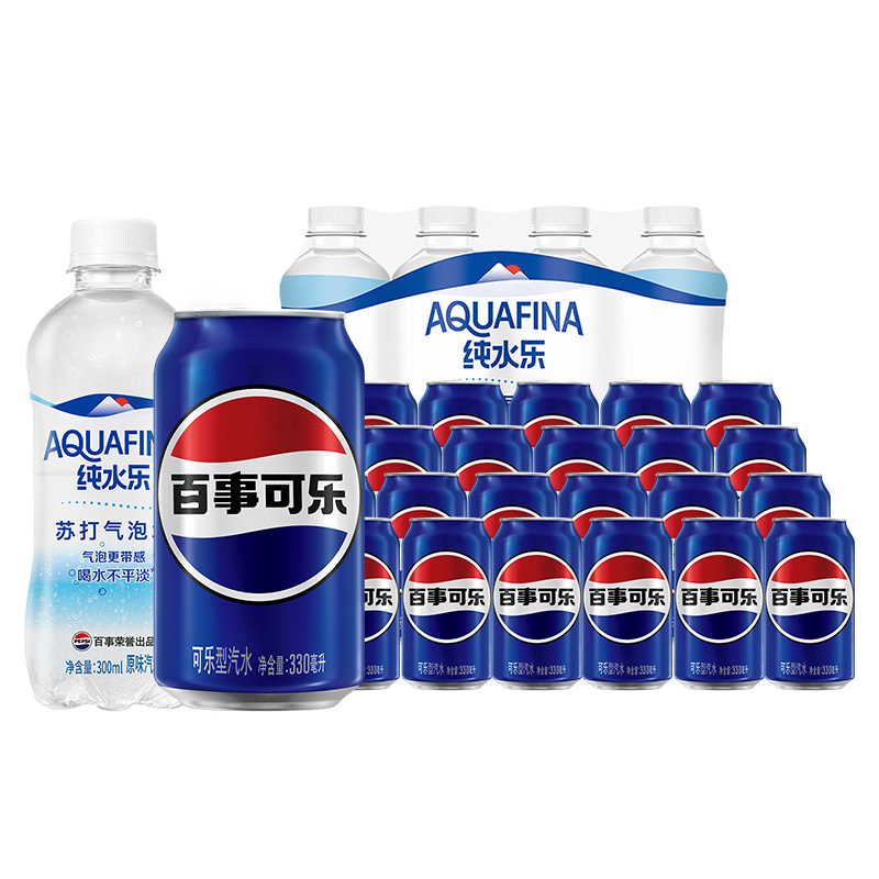 百事可乐 可乐+纯水乐苏打气泡水 330ml*24+300ml*12瓶 缤纷夏日一口畅爽饮料 混色（单位：组）