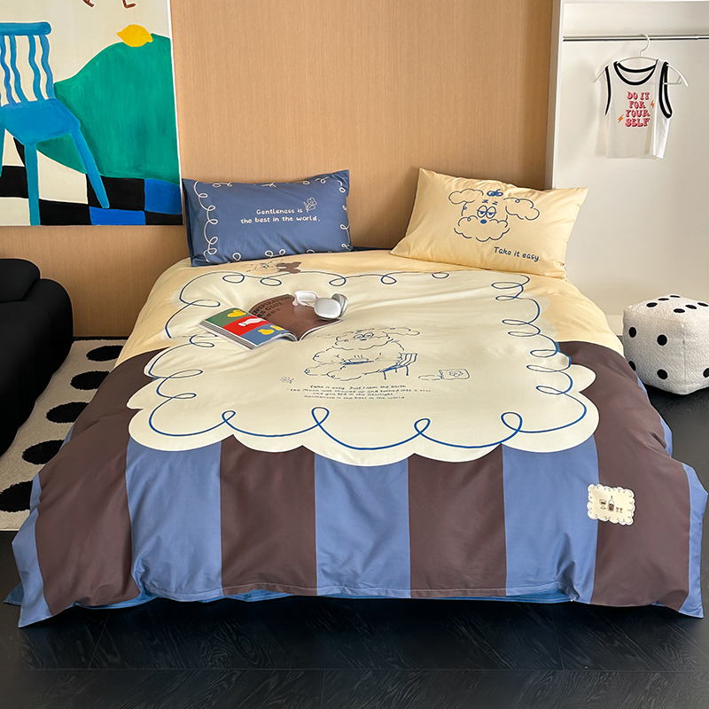 樵纪 线条狗 200x230cm 全棉数码印花四件套 1.5/1.8米床通用款 混色（单位：套）