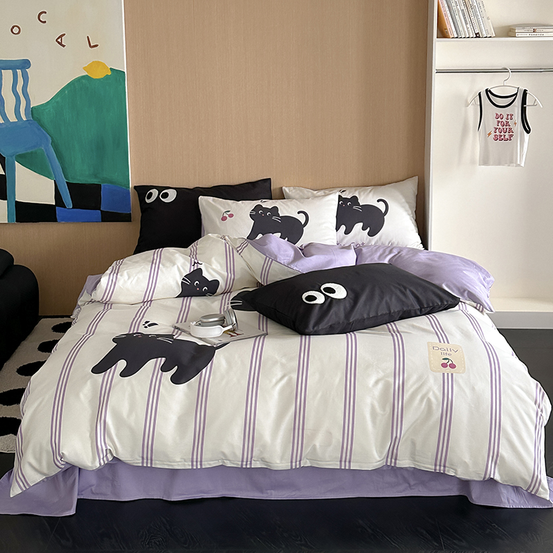 樵纪 小猫腻 200x230cm 全棉数码印花四件套 1.5/1.8米床通用款 混色（单位：套）