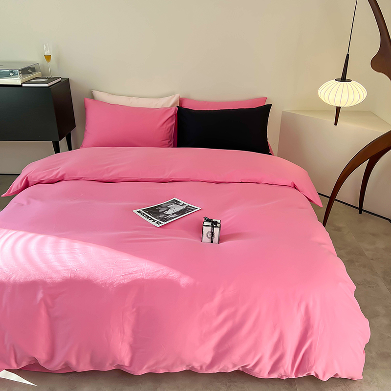 樵纪 莓莓 200x230cm 全棉斜纹撞色四件套 1.5/1.8米床通用款 粉色（单位：床）