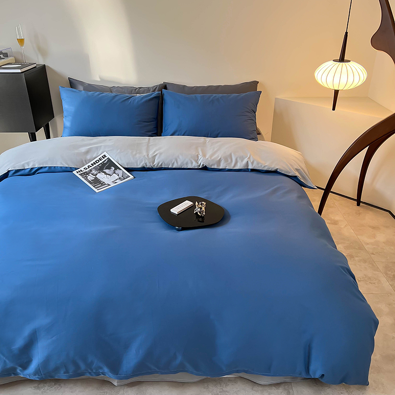 樵纪 靛 200x230cm 全棉斜纹撞色四件套 1.5/1.8米床通用款 蓝色（单位：床）