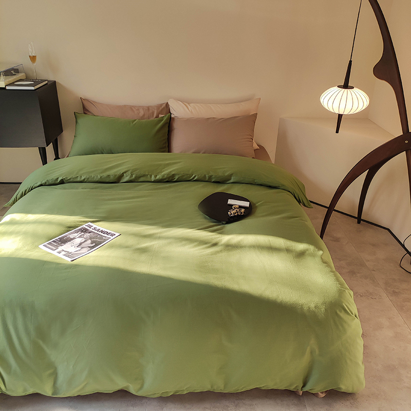 樵纪 橄榄 200x230cm 全棉斜纹撞色四件套 1.5/1.8米床通用款 绿色（单位：床）