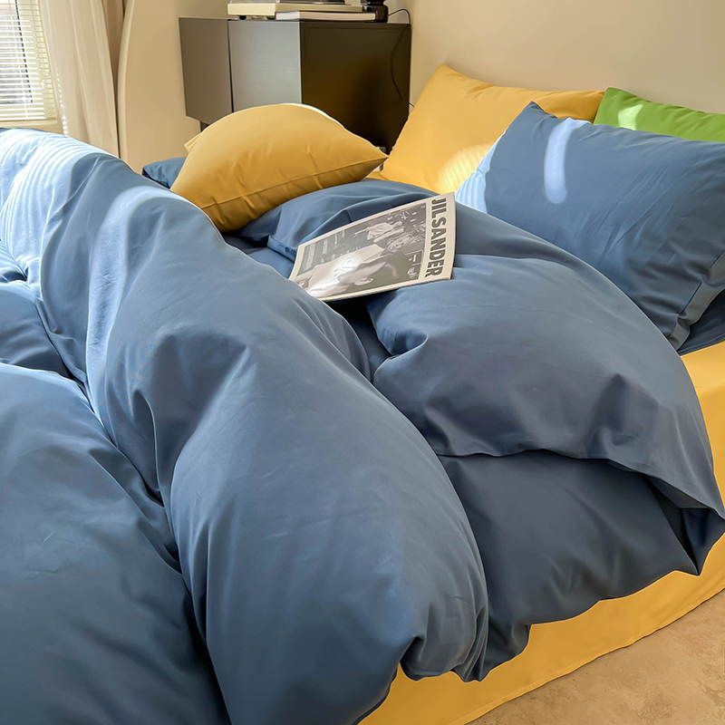 樵纪 莓 200x230cm 全棉斜纹撞色四件套 1.5/1.8米床通用款 蓝色（单位：床）