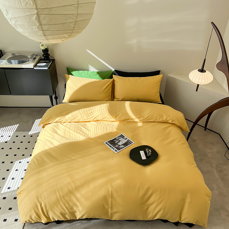 樵纪 落日 200x230cm 全棉斜纹撞色四件套 1.5/1.8米床通用款 黄色（单位：床）
