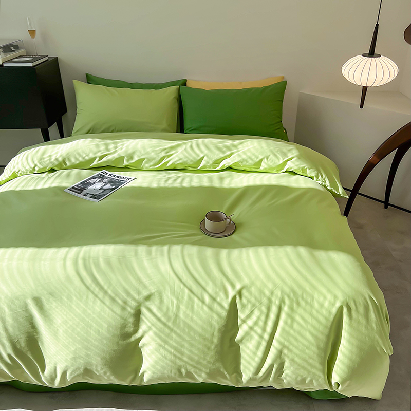樵纪 青提 200x230cm 全棉斜纹撞色四件套 1.5/1.8米床通用款 绿色（单位：床）
