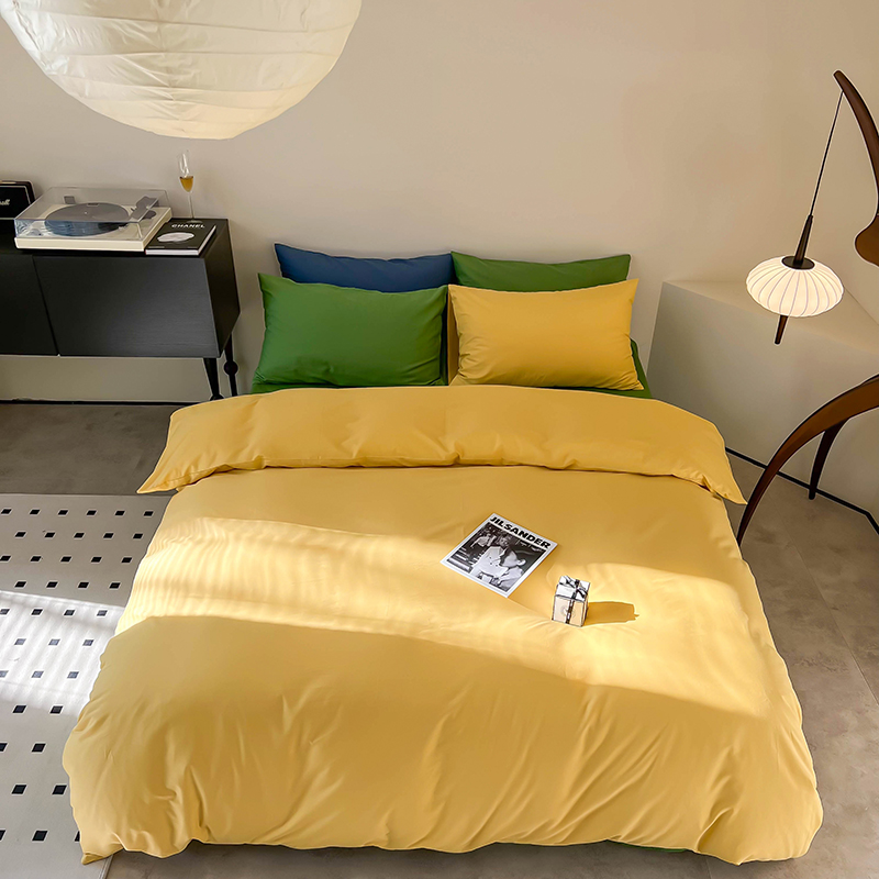 樵纪 沙棘 200x230cm 全棉斜纹撞色四件套 1.5/1.8米床通用款 黄色（单位：床）