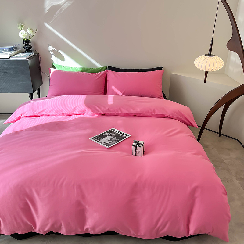 樵纪 树黑 200x230cm 全棉斜纹撞色四件套 1.5/1.8米床通用款 莓粉（单位：床）