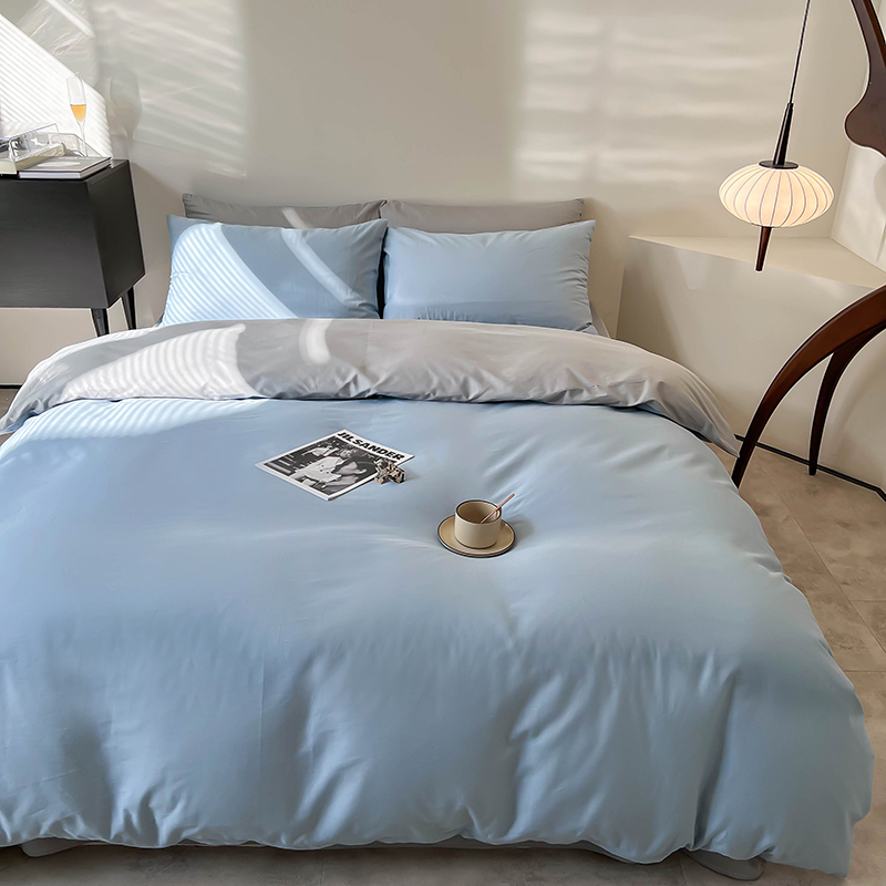 樵纪 霜地 200x230cm 全棉斜纹撞色四件套 1.5/1.8米床通用款 蓝色（单位：床）