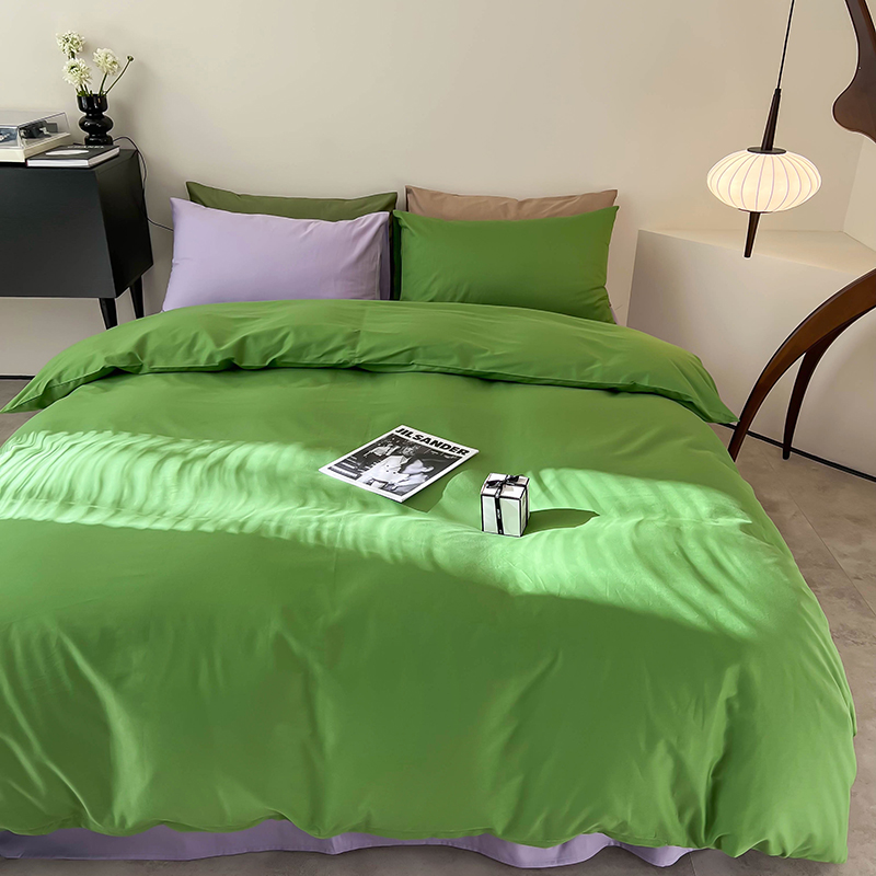 樵纪 西芹 200x230cm 全棉斜纹撞色四件套 1.5/1.8米床通用款 绿色（单位：床）