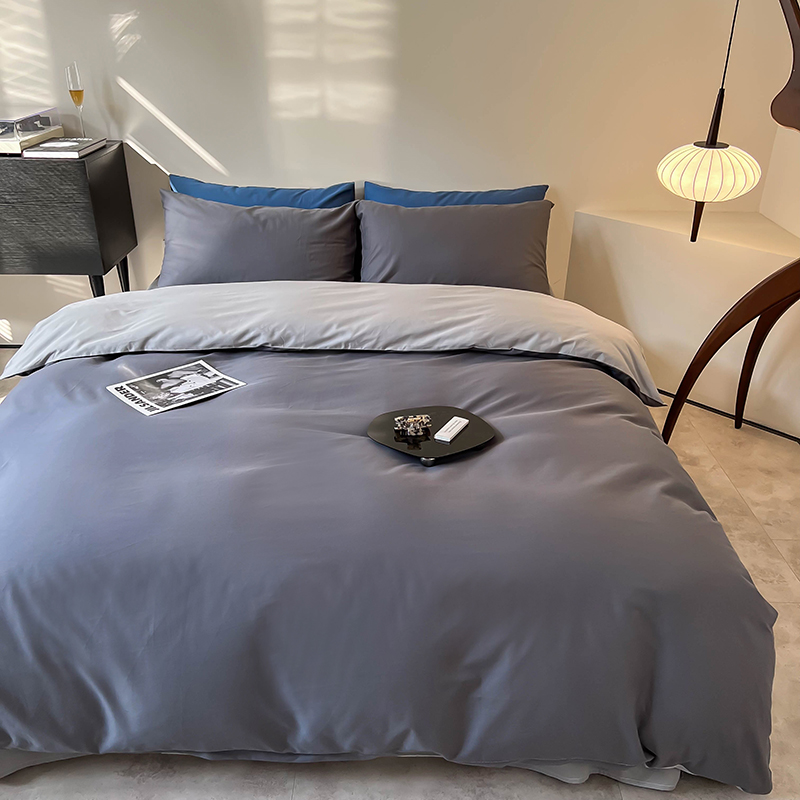 樵纪 烟 200x230cm 全棉斜纹撞色四件套 1.5/1.8米床通用款 灰色（单位：床）