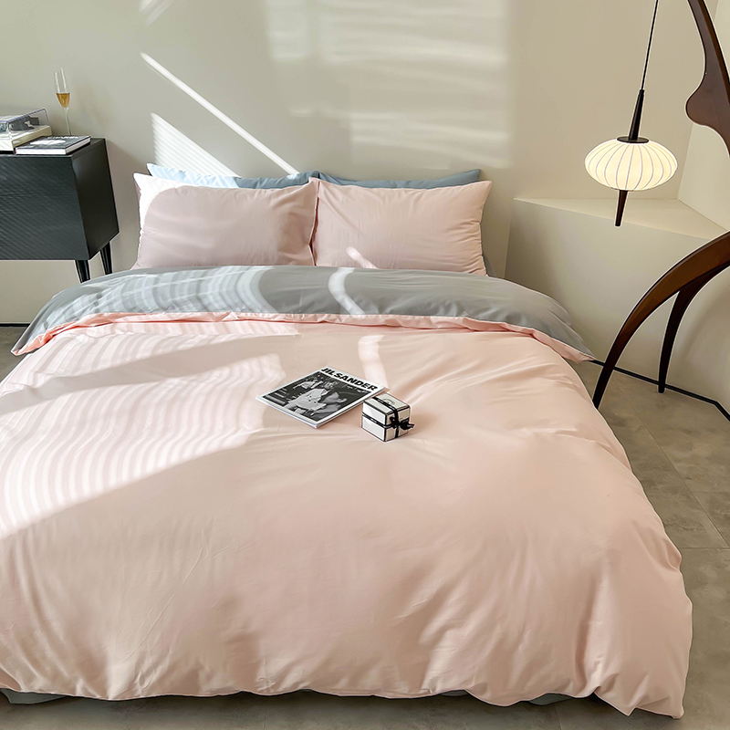 樵纪 胭脂 200x230cm 全棉斜纹撞色四件套 1.5/1.8米床通用款 粉色（单位：床）