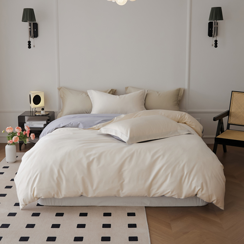 樵纪 栀子蓝灰 200x230cm 100支长绒棉四件套 1.8米床笠款 白色（单位：套）