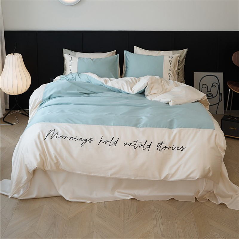 樵纪 江南 200x230cm 100支混天丝四件套 1.5/1.8米床单款 翠蓝色（单位：套）