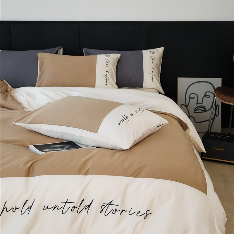 樵纪 江南 200x230cm 100支混天丝四件套 1.8米床笠款 栗色（单位：套）