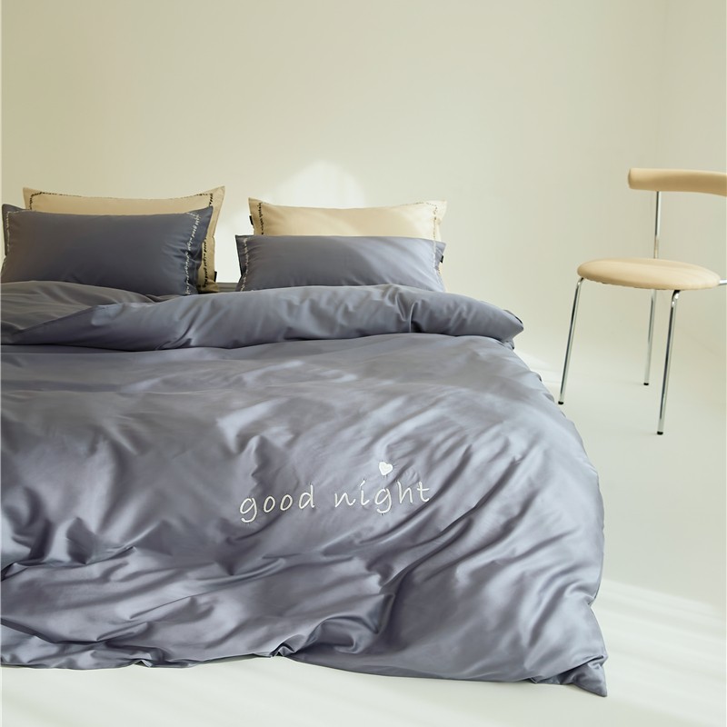 樵纪 晚安 200x30cm 全棉绣花晚安四件套 1.5米床笠款 灰蓝（单位：套）