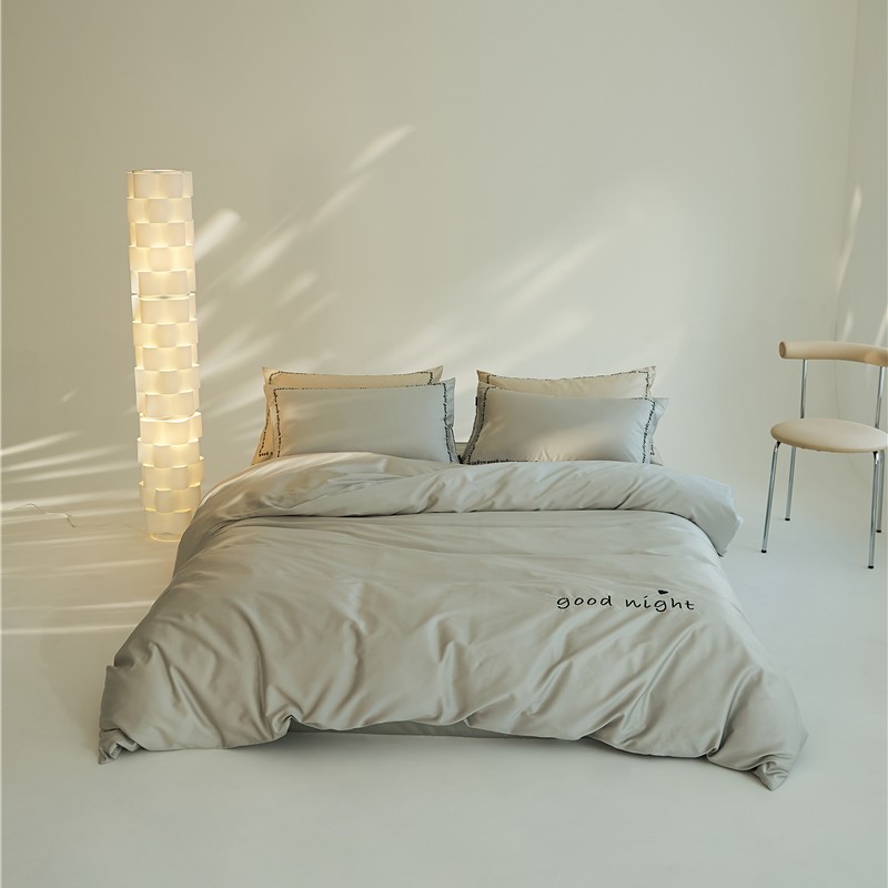 樵纪 晚安 200x30cm 全棉绣花晚安四件套 1.5/1.8米床单款 千山灰（单位：套）
