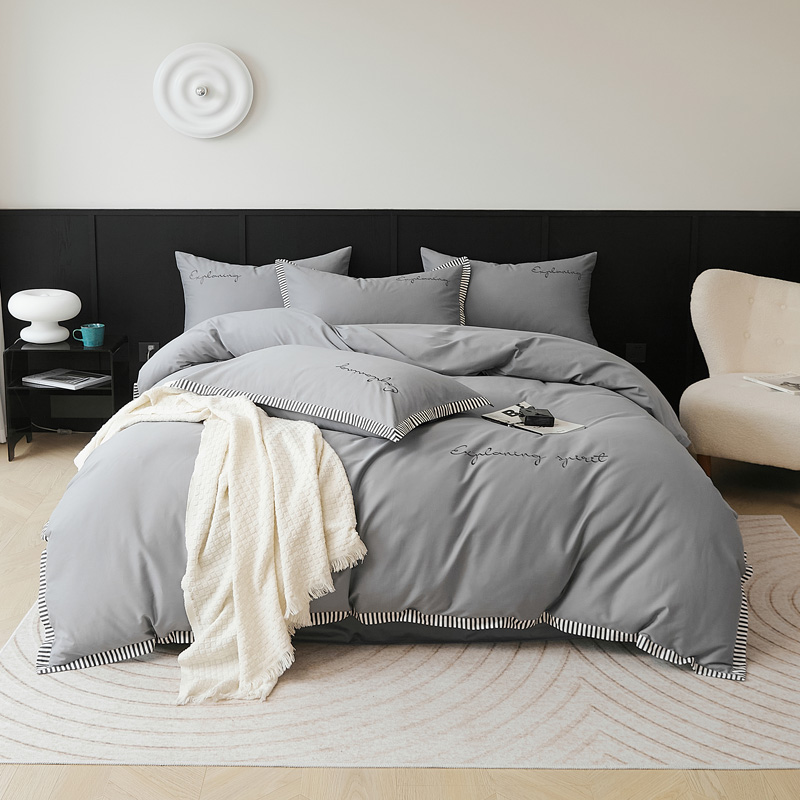 樵纪 西海岸 220x240cm 100支长绒棉四件套 1.8/2.2米床单款 银灰色（单位：套）