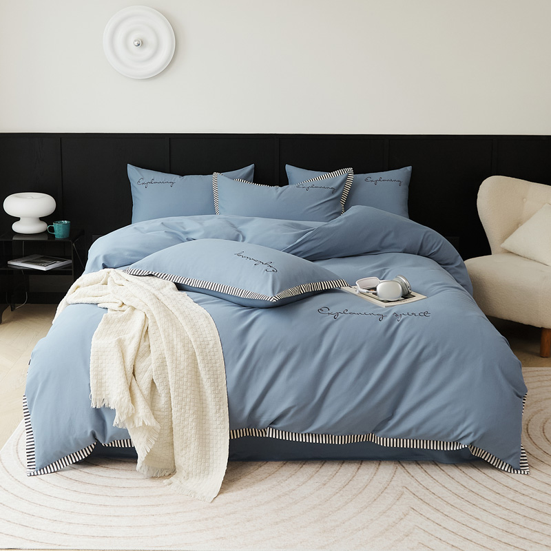 樵纪 西海岸 200x230cm 100支长绒棉四件套 1.5米床笠款 柔蓝色（单位：套）