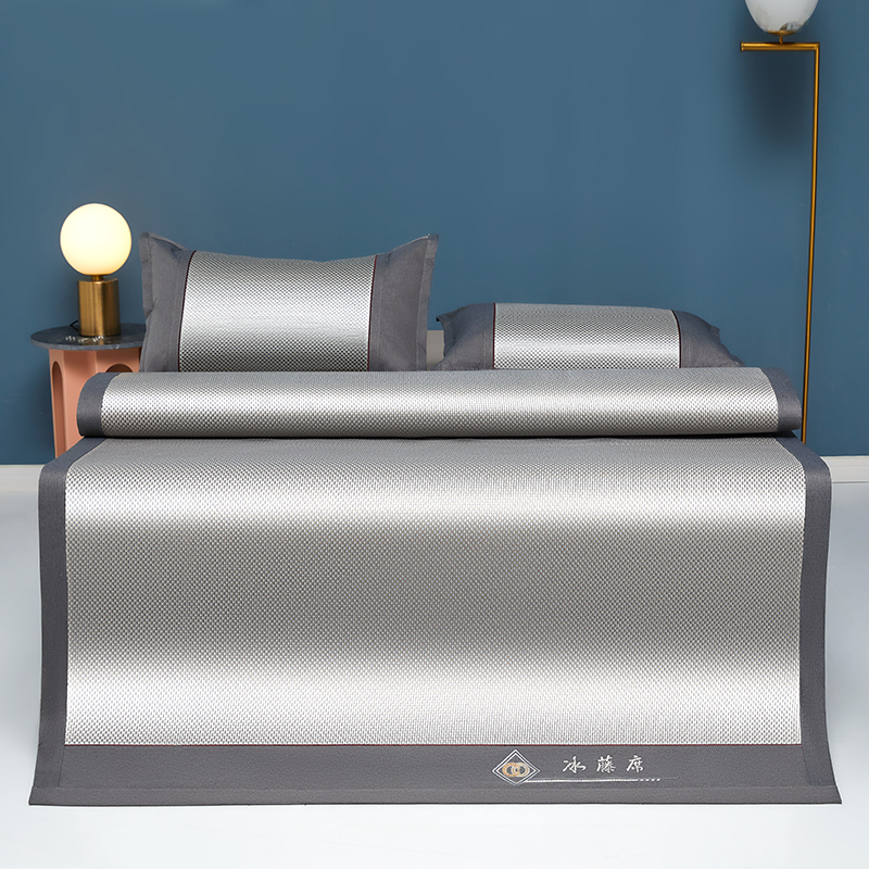雅鹿 YLX2401 180*200cm 刺绣冰藤席三件套 1.8米床 灰（单位：床）
