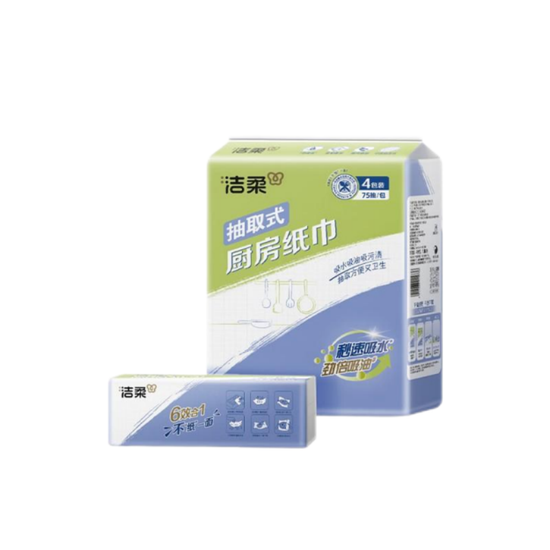 洁柔（C&S） JK201-04 75抽2层(4包装)*2提 加厚吸水吸油厨房纸巾 蓝绿白（单位：组）