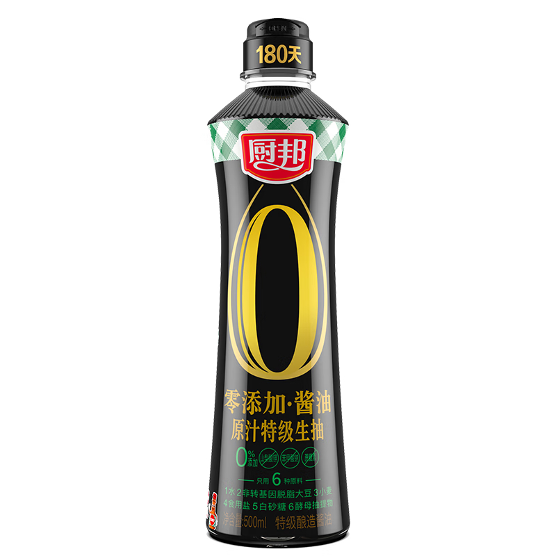 厨邦 零添加原汁特级生抽 500ML 味鲜柔和 褐色（单位：瓶）