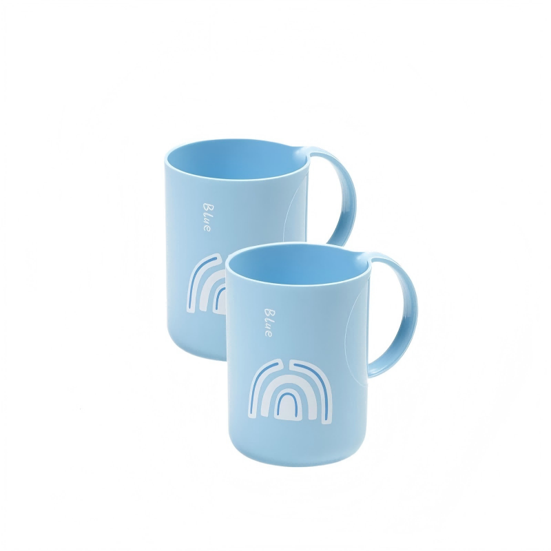 茶花（CHAHUA） 漱口杯 O型把手大号家用印花食品级 550ml*2 蓝色（单位：组）