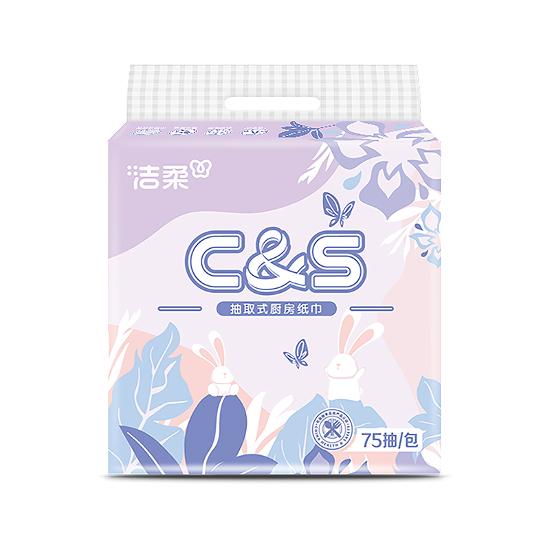 洁柔（C&S） 原生木浆抽取式厨房纸 JK213-03A 3包/提 紫色（单位：提）