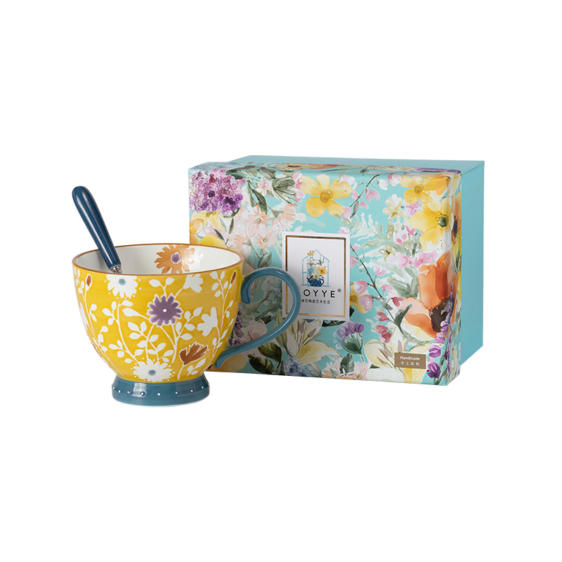 JOYYE 釉下彩手绘杯 套2红运金禧手绘杯 400ml 明黄（单位：套）