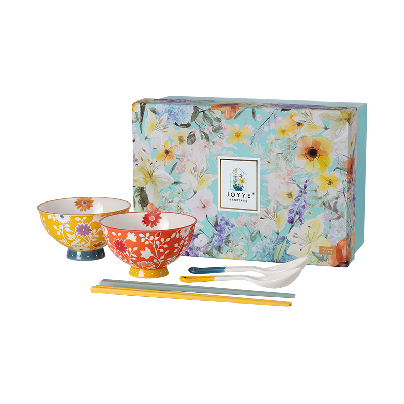 JOYYE 釉下彩手绘对碗套装 套6红运金禧手绘对碗 6件套 混色（单位：套）