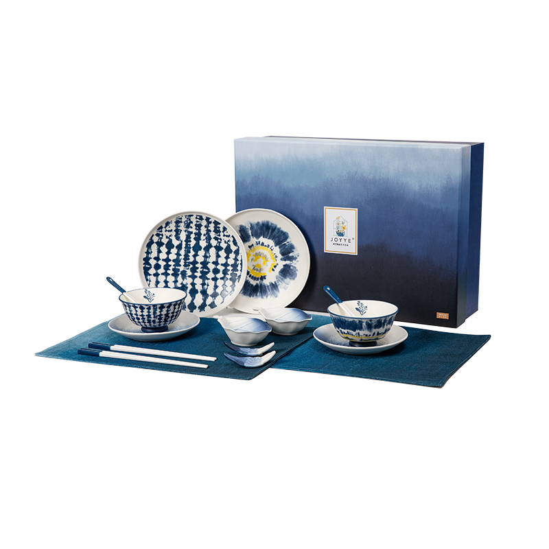 JOYYE 套16染韵生花餐具礼盒 16件套 餐具套装2人份 蓝染（单位：套）