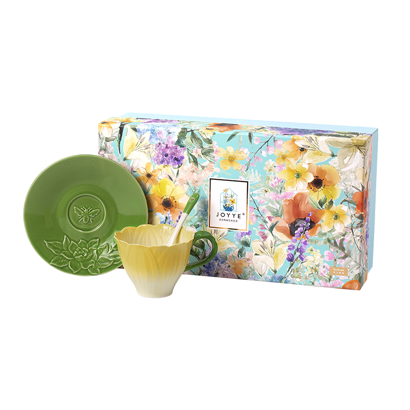 JOYYE 套3花开映喜杯碟礼盒 杯子*1；碟子*1；勺子*1 杯碟套装 栀晓（单位：套）