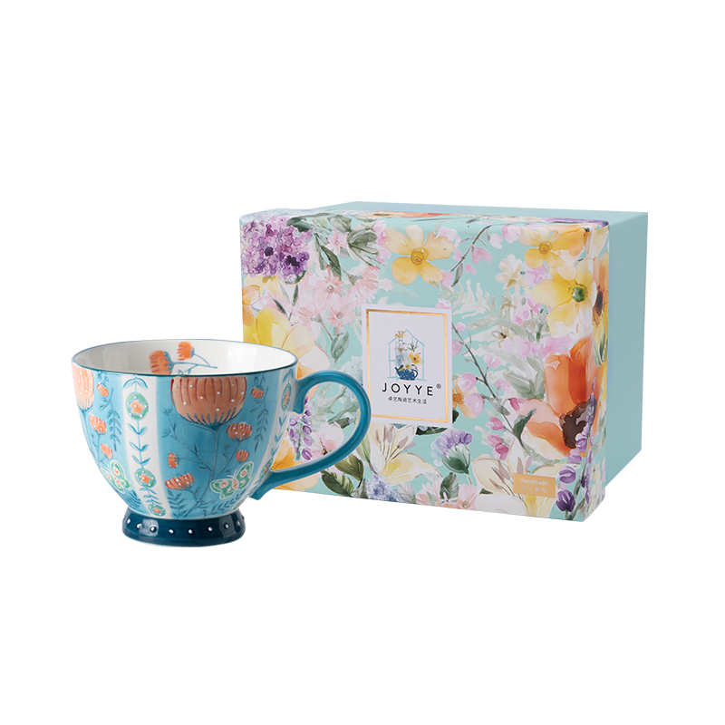 JOYYE 旅绘丛林杯 450ML 釉下彩麦片杯 蓝色（单位：个）