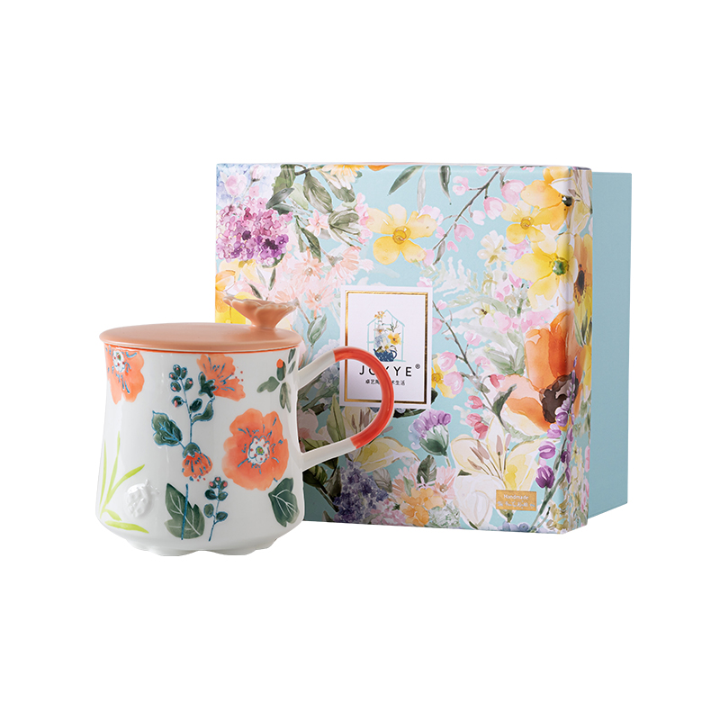 JOYYE 釉下彩马克杯 梦里花杯 480ml 红色（单位：个）