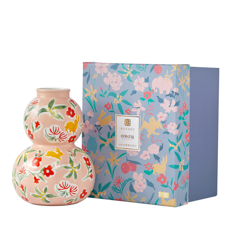 JOYYE 瑞兽纳福花瓶-玉兔 15.5x15.5x21.7CM（828g)；瓶口：6.8C 故宫花瓶 粉色（单位：个）