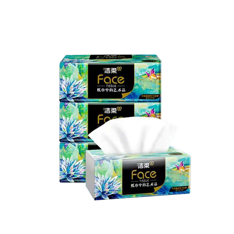 洁柔（C&S） Face油画软抽 4层80抽195x133mm*3包 艺术油画软抽自然无香 蓝绿（单位：提）