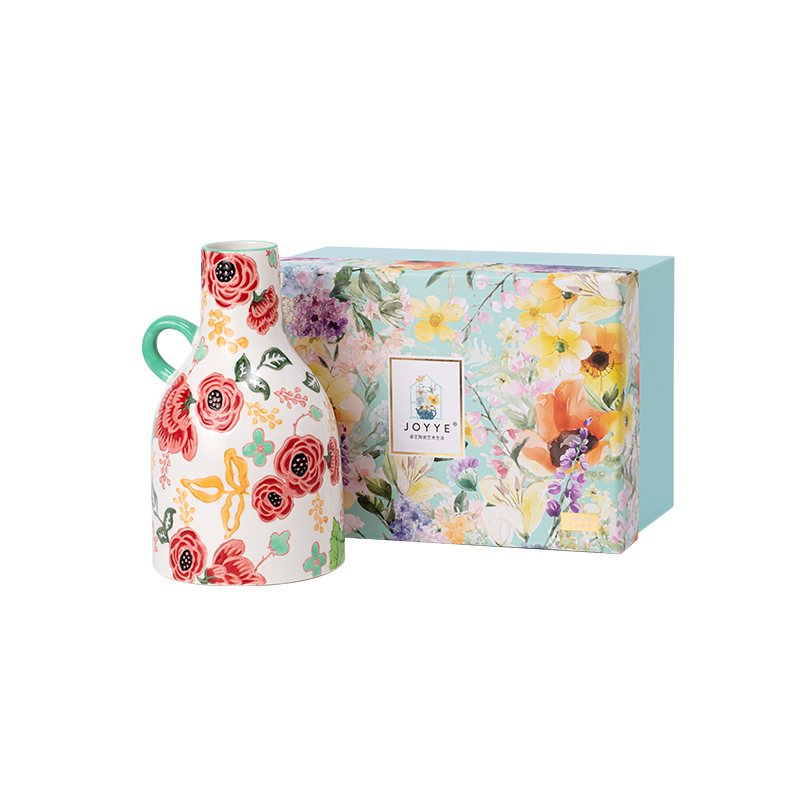 JOYYE 釉下手绘花瓶 花眷-繁花小花瓶 12x12x20.3cm，瓶口4.8cm 玫瑰（单位：个）