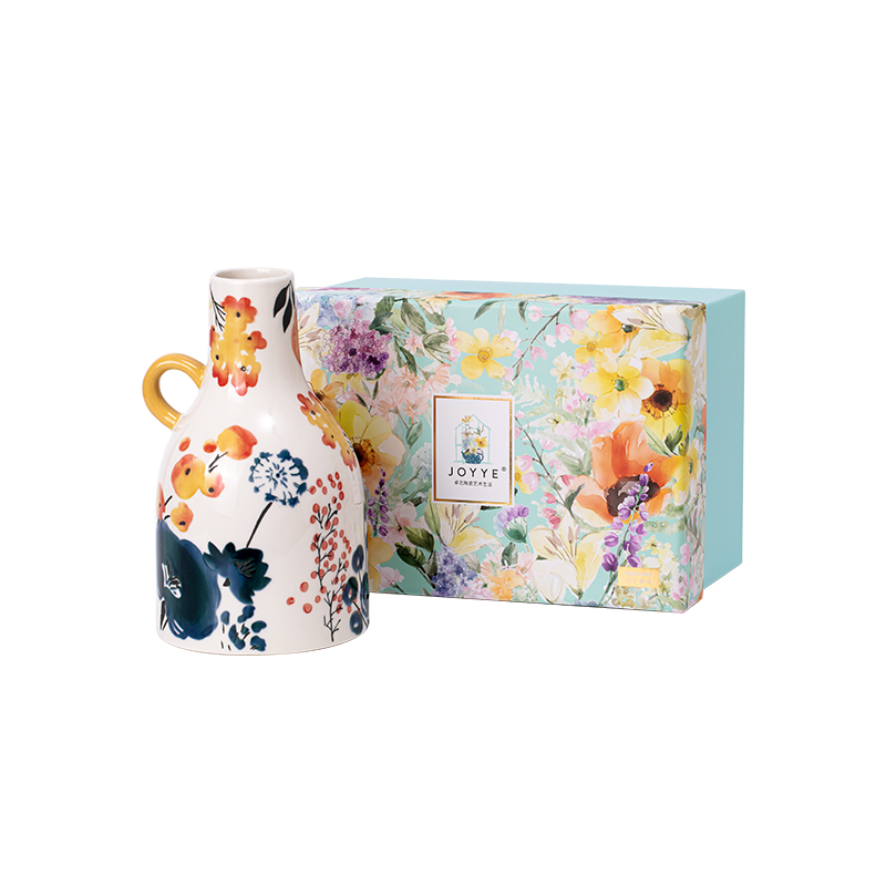 JOYYE E花眷-繁花小花瓶 12x12x20.3cm，瓶口4.8cm 釉下彩花瓶 黄色（单位：个）