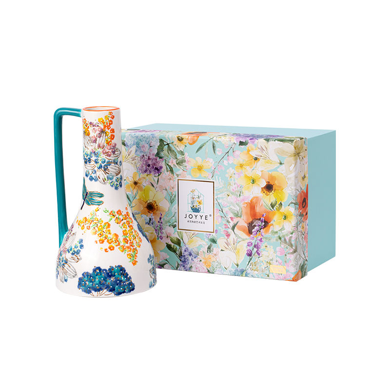 JOYYE 花眷-繁花大花瓶 14x14x25.5cm，瓶口5.3cm 釉下彩手绘花瓶 蓝色（单位：个）