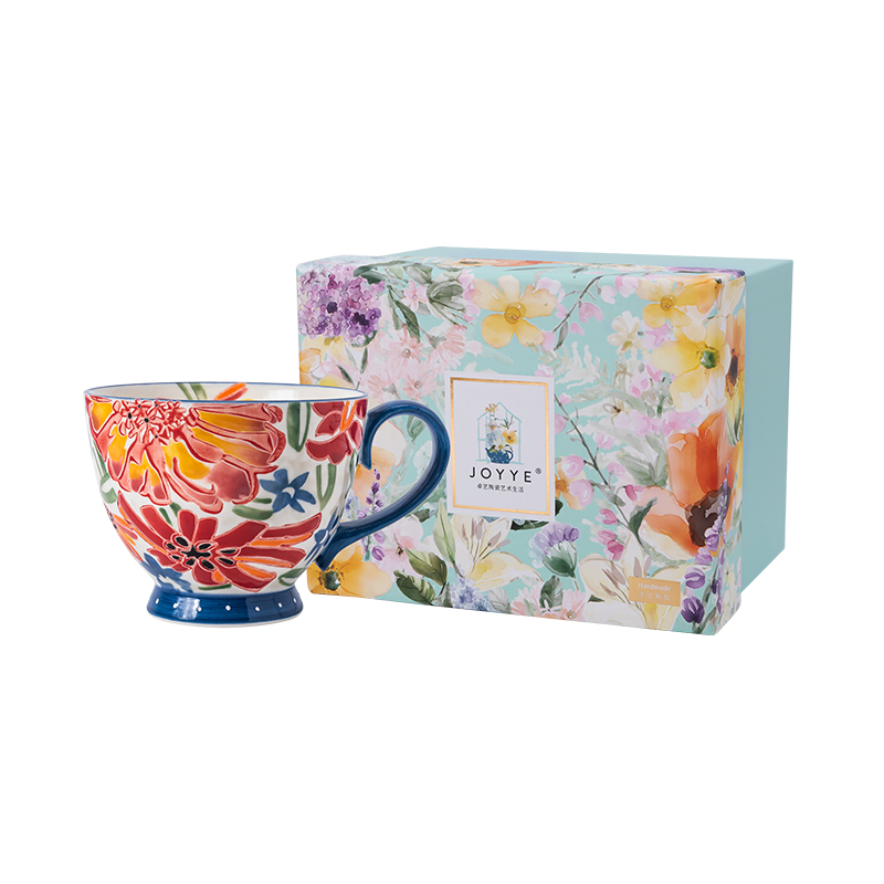 JOYYE 单品花愿麦片杯 450ml 釉下彩麦片杯 矢车菊（单位：个）