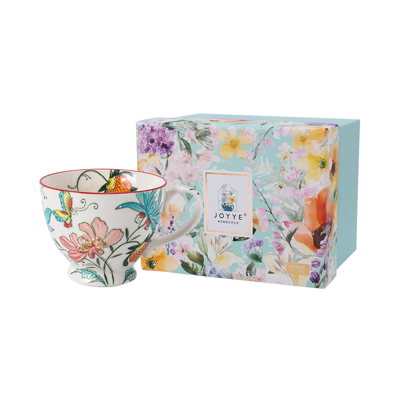 JOYYE 单品花愿麦片杯 450ml 釉下彩麦片杯 杜鹃（单位：个）