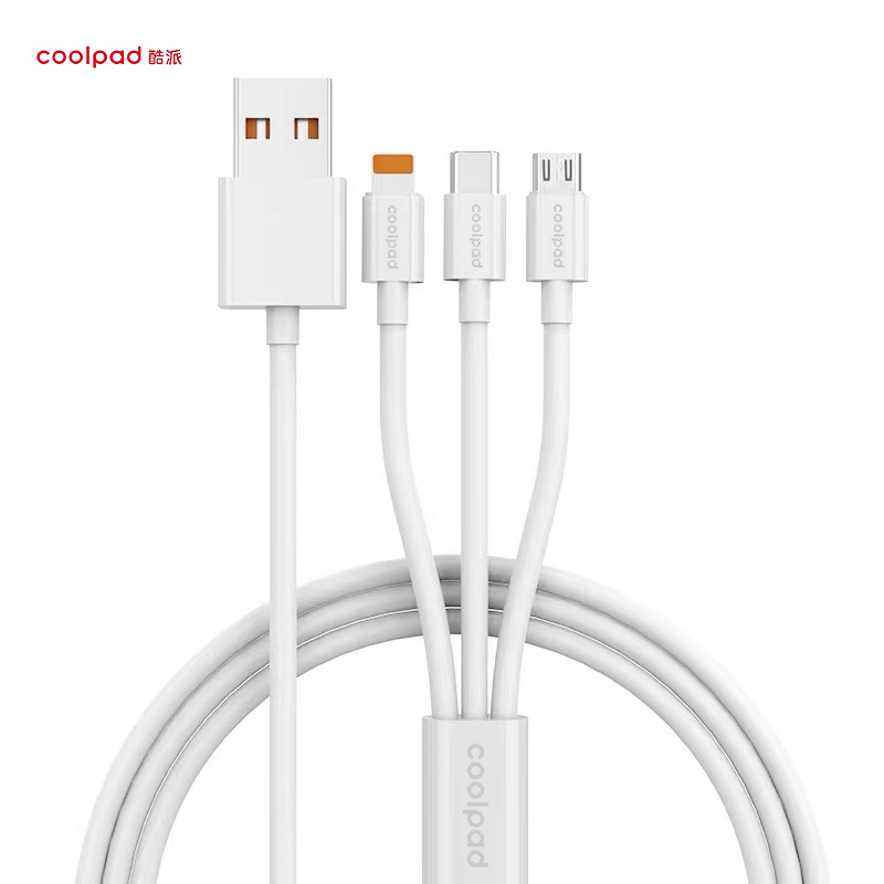 酷派（Coolpad） 数据线苹果Type-c安卓手机充电线一拖三 KX50 线长1米 白色（单位：条）